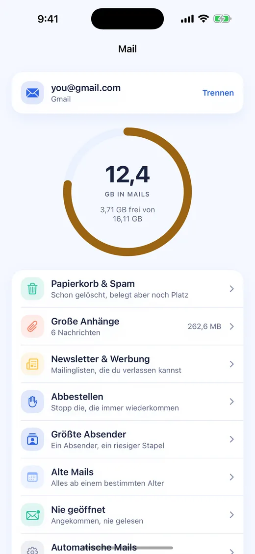 Klyn-E-Mail-Übersicht