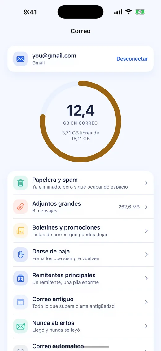 Pantalla de correo de Klyn