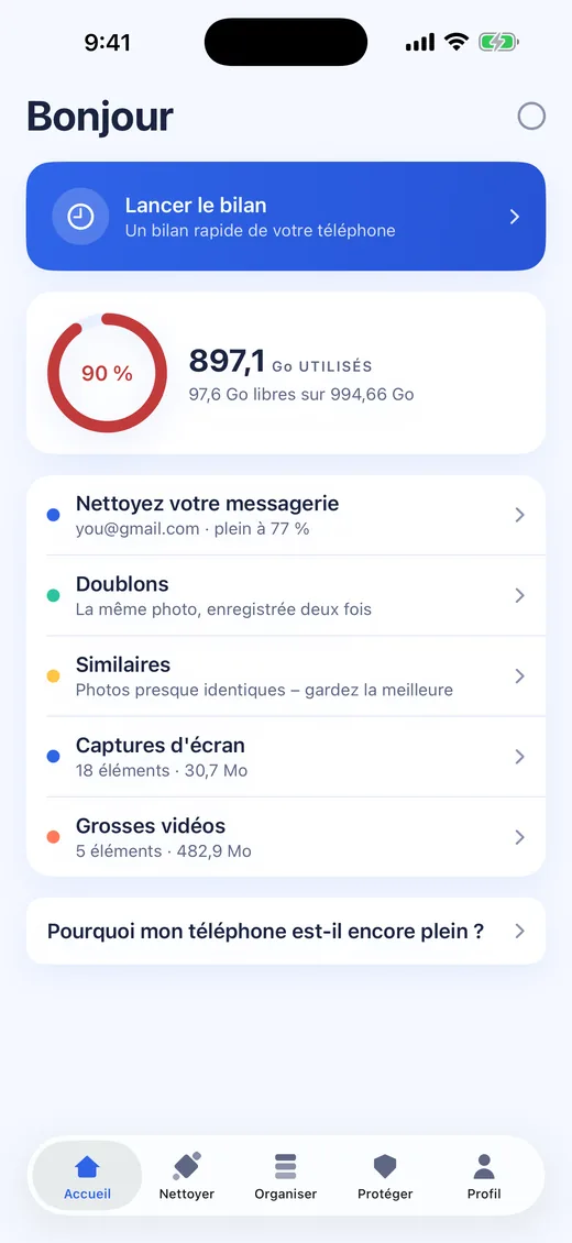 Écran d’accueil de Klyn